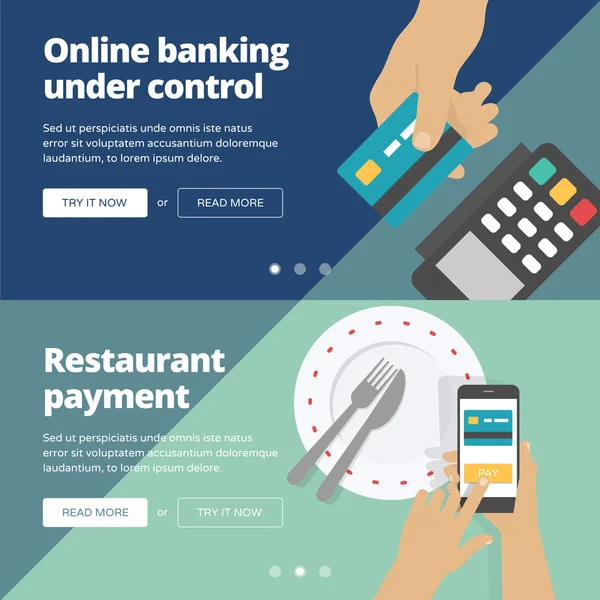 Bandeiras de site de pagamento online e móvel —  Vetores de Stock