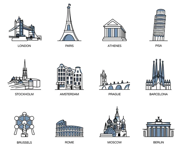 Europe monuments et lieux de voyage préférés — Image vectorielle