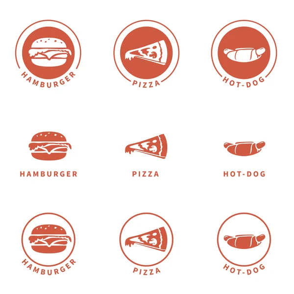 Hamburger, Pizza & Hot-Dog-Ikonen Stockillustration