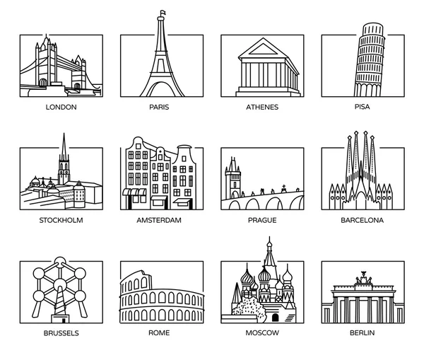 Europa monumenten en favoriete vakantiebestemmingen — Stockvector