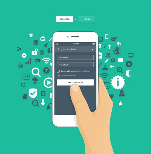 Giriş, kayıt ekran üstünde hareket eden telefon