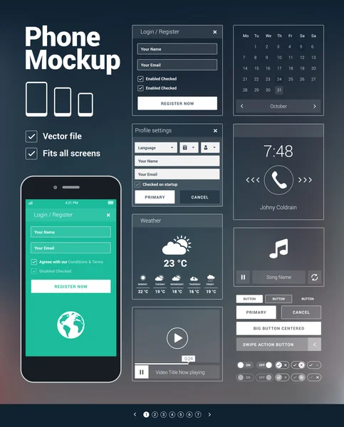 Moderní mobilní telefon uživatelské rozhraní prvky kit — Stockový vektor
