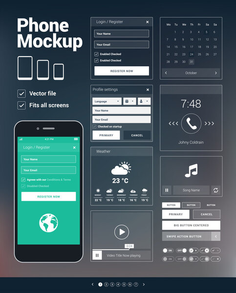 Modern mobile phone user interface elements kit