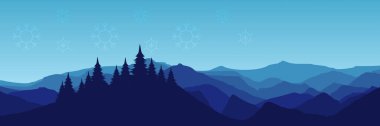 Katmanlı mavi dağlar ve düşen kar taneleri sunum ya da web tasarımı için idealdir..