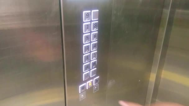 African Man Hand Pressing Doors Open Button Elevator Doors Open — Stock Video