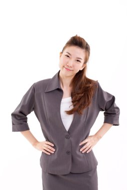 izole gülümseyen, mutlu, neşeli, başarılı bir iş kadını