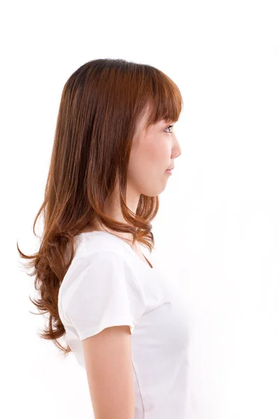 Profile portrait of confident woman, white isolated background — Stock Photo, Image