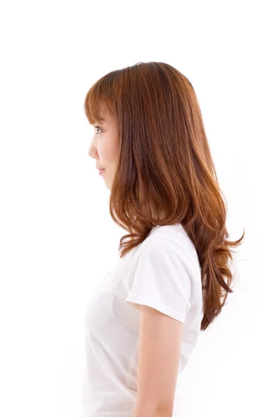 Retrato de perfil de mujer confiada, fondo blanco aislado — Foto de Stock