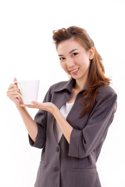 咖啡或茶杯子年轻女性企业高管 — 图库照片