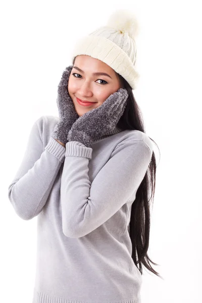 Glückliche Frau im Herbst oder Winter-Stil — Stockfoto