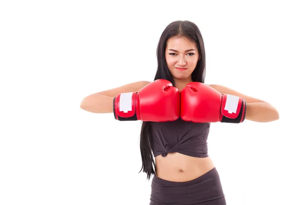 Boxeador fuerte de la mujer de la aptitud o boxeo — Foto de Stock