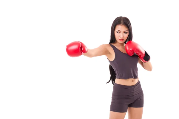 Starke Fitness-Boxerin oder Boxerin, Viertelsicht — Stockfoto