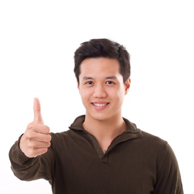 yakışıklı adam yukarı, beyaz izole arka plan vermek