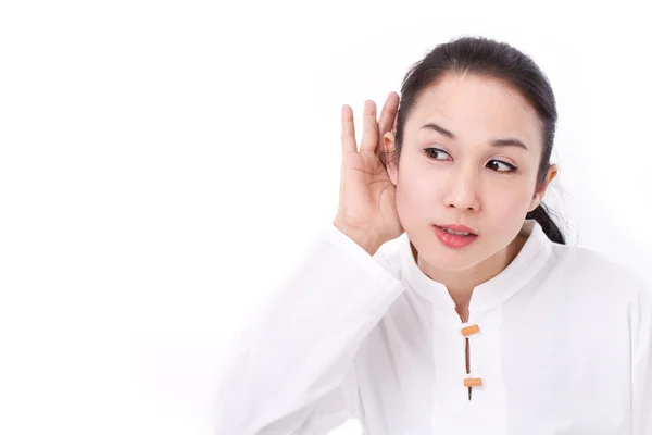 Mujer escuchando buenas noticias —  Fotos de Stock