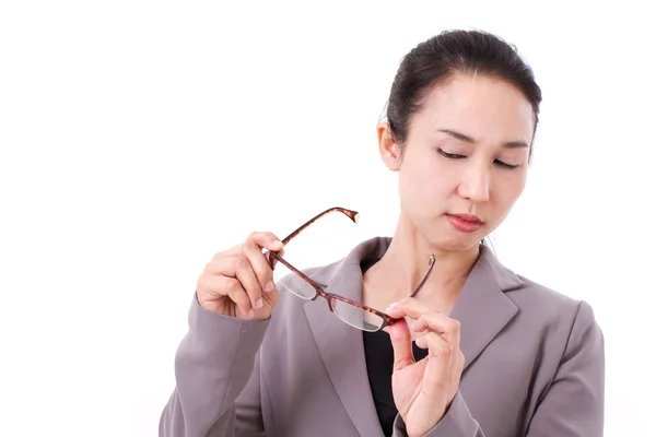 Mujer de negocios sufre de mala vista — Foto de Stock