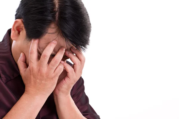 Uomo stressante facendo gesto viso palmo — Foto Stock