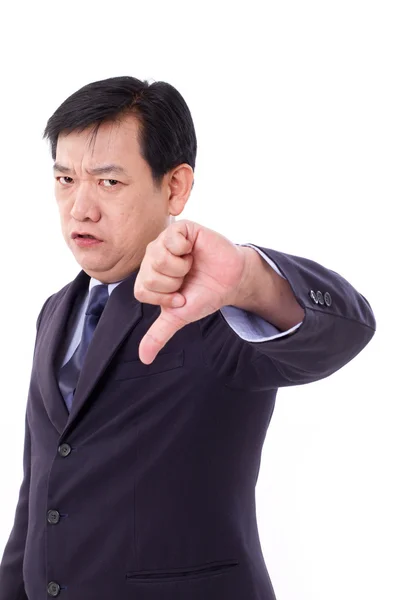 Irritado, chateado, homem de negócios sério dando polegar para baixo — Fotografia de Stock