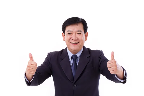 Feliz, sorrindo gerente sênior, CEO de meia-idade dando polegar g — Fotografia de Stock