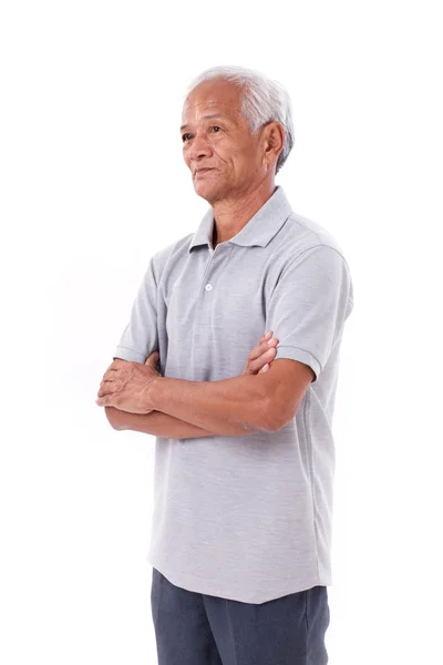 Muotokuva aasialainen vanhempi vanha mies, käsivarren ylittäminen — kuvapankkivalokuva
