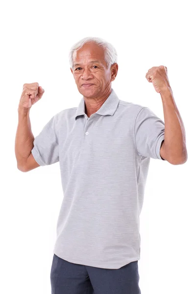 Hombre viejo fuerte sobre fondo aislado blanco — Foto de Stock