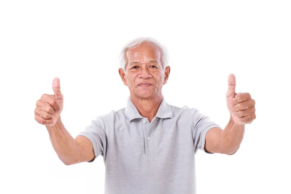 Senior mand giver to tommelfingre op - Stock-foto