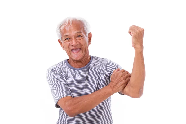 Hombre viejo fuerte sobre fondo aislado blanco —  Fotos de Stock