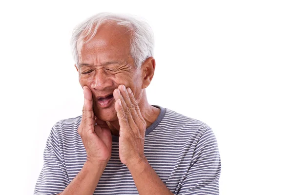 Beteg öregember, fogfájás, elszigetelt — Stock Fotó