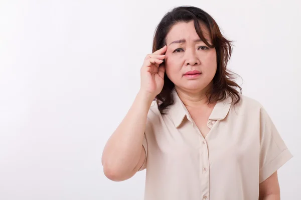 Malata, donna stressata con mal di testa, emicrania — Foto Stock