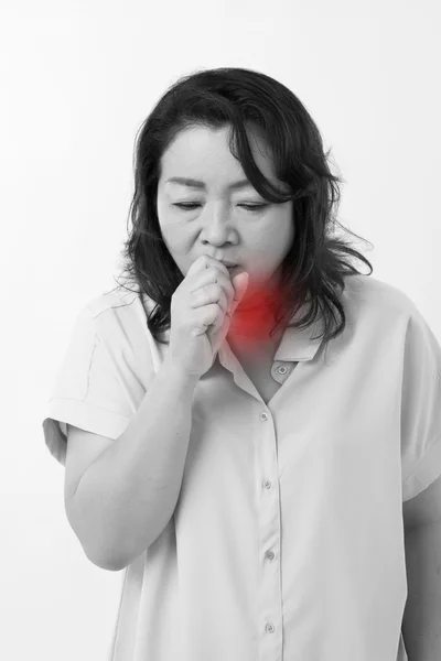 Zieke vrouw lijdt aan koude, griep, respiratoire kwestie — Stockfoto