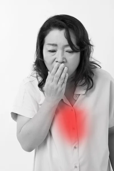 아픈 여자는 감기, 독감, 호흡기 문제에서 고통 — 스톡 사진