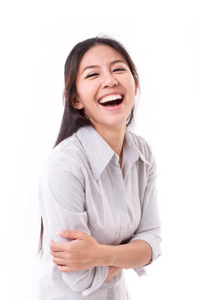 Счастливая, смеющаяся женщина, студия изолирована — стоковое фото