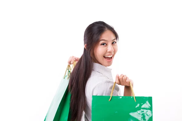 Gelukkige vrouw met winkelen bag — Stockfoto