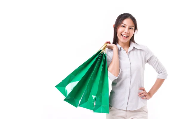 Gelukkige vrouw met winkelen bag — Stockfoto