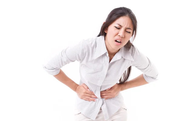 Woman suffering from stomach pain, menstruation cramp — Stock Photo, Image