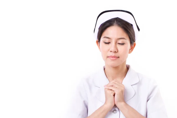 Sestra se modlí, bílé izolované pozadí — Stock fotografie
