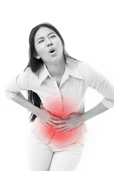 Woman suffering from stomach pain, menstruation cramp — Stock Photo, Image