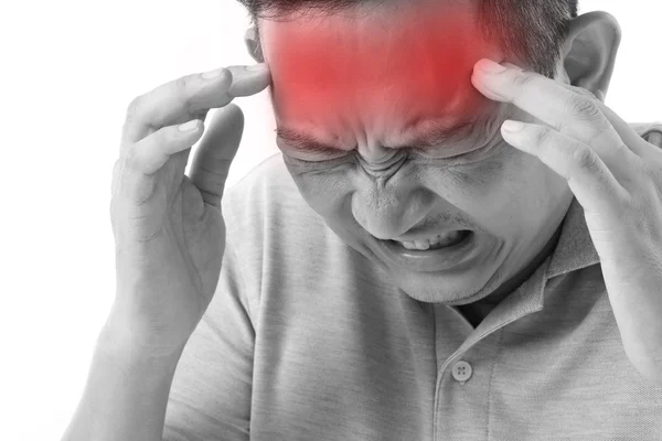 Malade, homme stressant souffrant de maux de tête, migraine — Photo