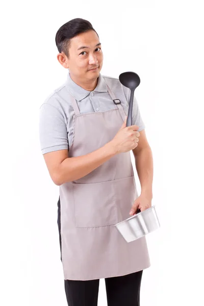 Homem cozinhar, estúdio branco isolado — Fotografia de Stock