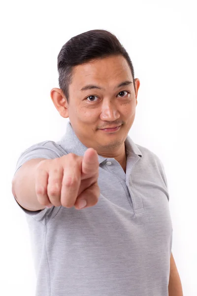 Smiling man point his finger at camera — Stock Photo, Image