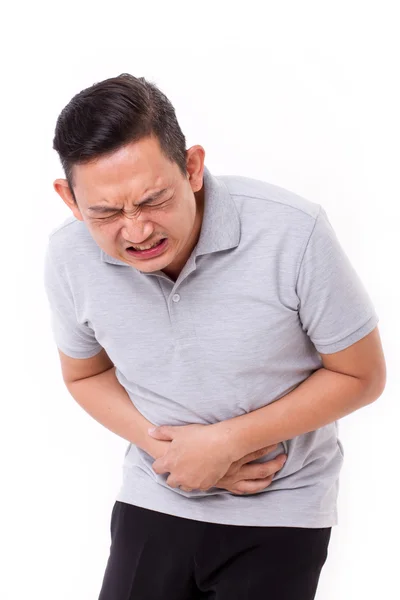 Aziatische man last van buikpijn, obstipatie, indigestie, — Stockfoto