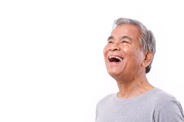 Rindo, velho idoso feliz olhando para cima — Fotografia de Stock