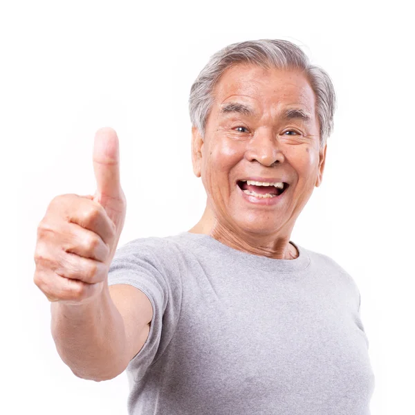 Sonriente anciano mayor mostrando el pulgar hacia arriba gesto — Foto de Stock