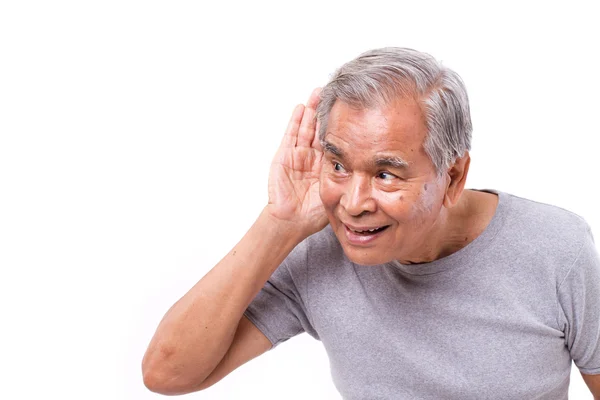 Feliz, hombre viejo positivo escuchando — Foto de Stock