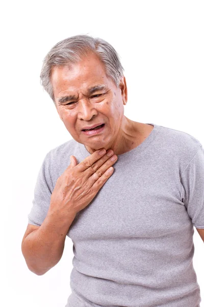 Uomo anziano che soffre di mal di gola — Foto Stock