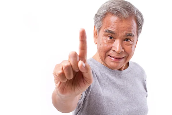 1 hand hekje van zelfverzekerde senior man 1 vinger, omhoog — Stockfoto