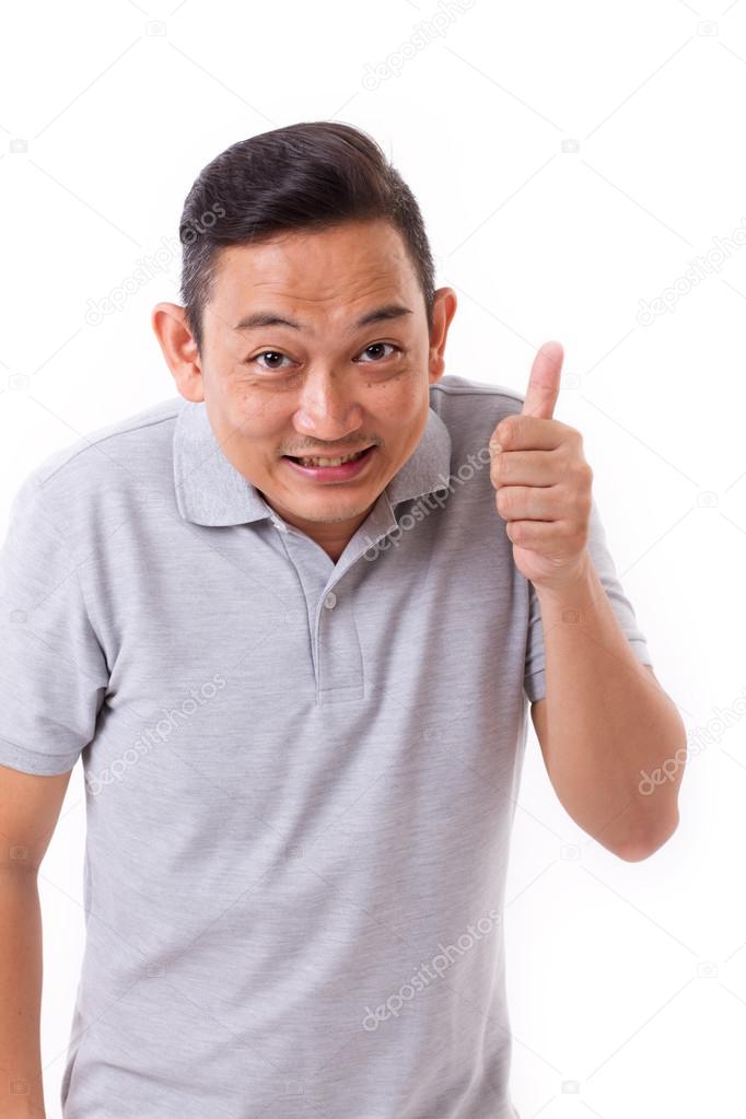 happy man giving thumb up gesture