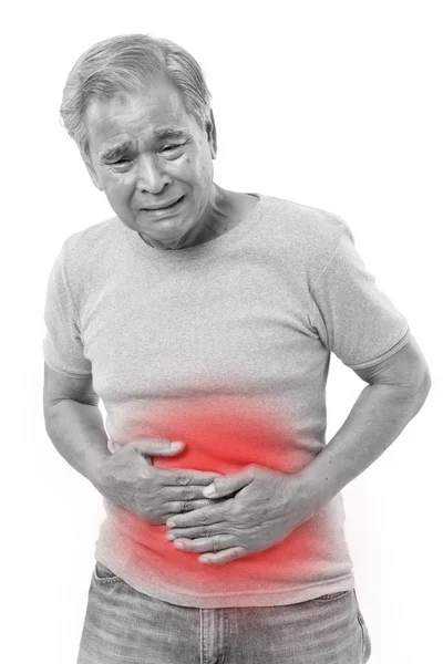 Velho doente que sofre de dor de estômago, diarréia, indigestão — Fotografia de Stock
