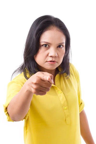 Colère femme d'âge moyen pointant — Photo