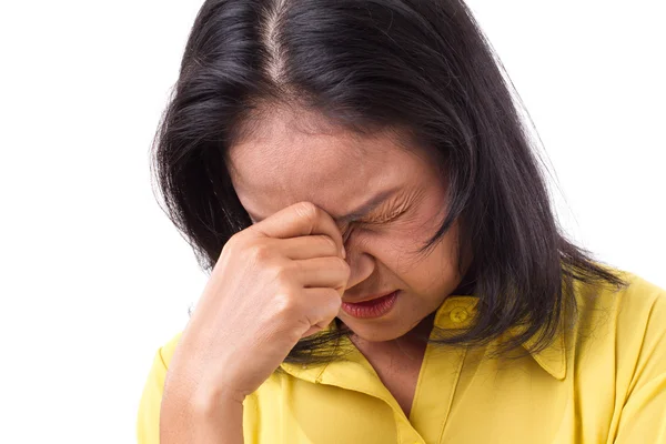 Donna frustrata che soffre di mal di testa o stress — Foto Stock