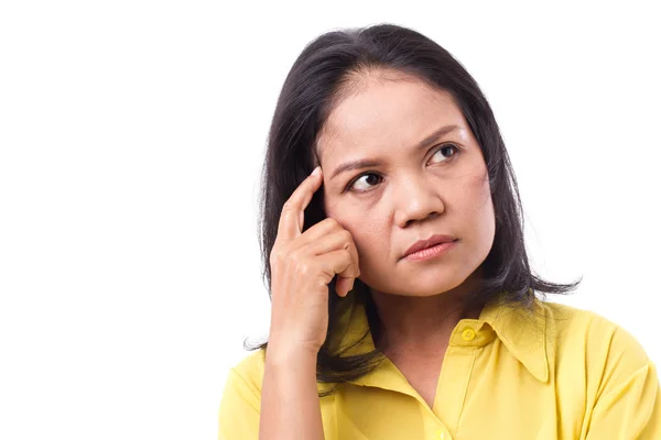 Stressad kvinna tänkande, tittar upp — Stockfoto